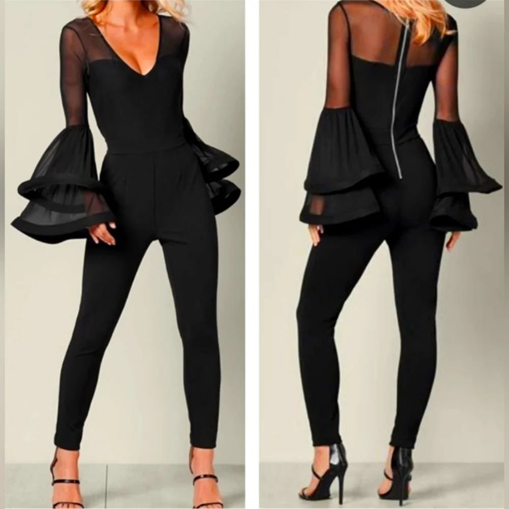 VENUS Black Sheer Sleeve Jumpsuit - Picture 1 of 6